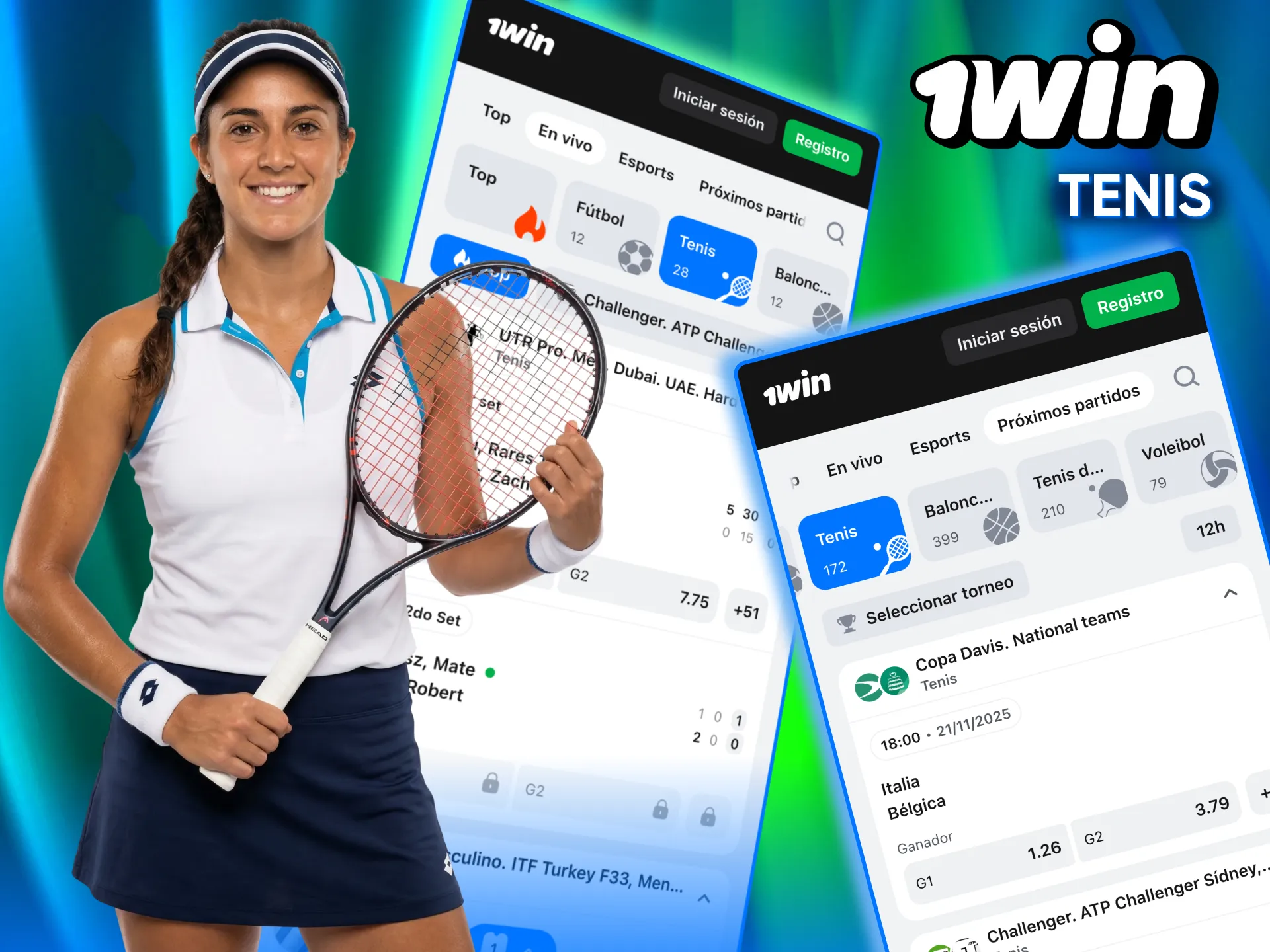 En 1win apuesta en ATP, WTA y Grand Slams de tenis.