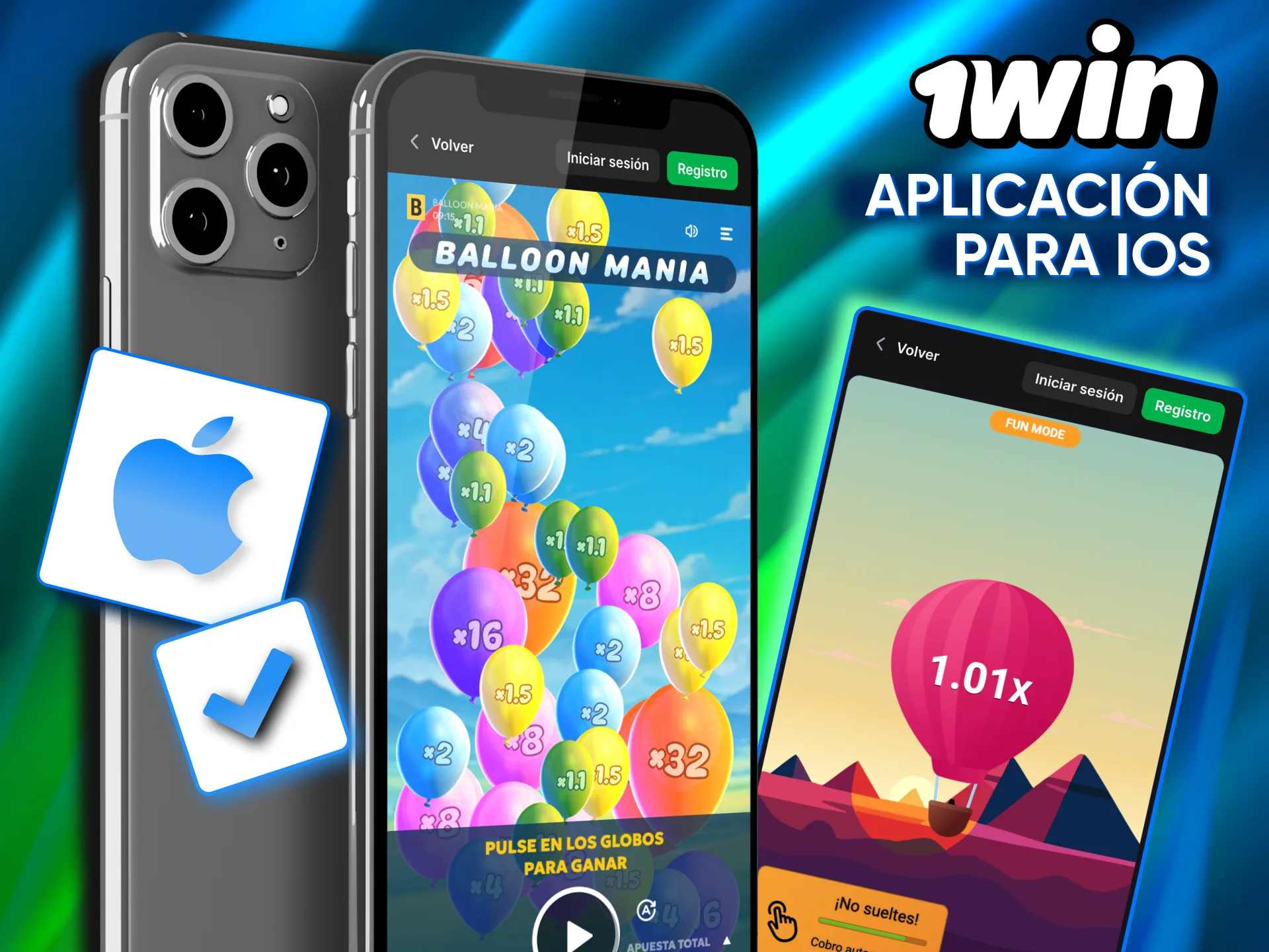 Proceso sencillo para tener Balloon disponible en la app web de 1win iOS.