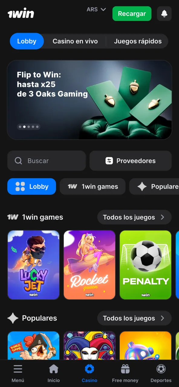 Usa tu bono de casino en 1win.