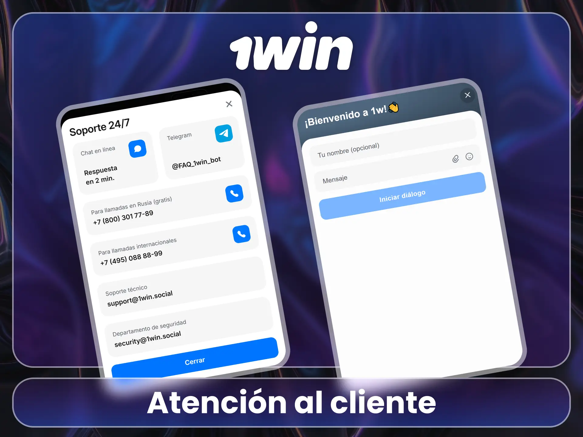 Recibe soporte técnico en la app oficial de la 1Win.