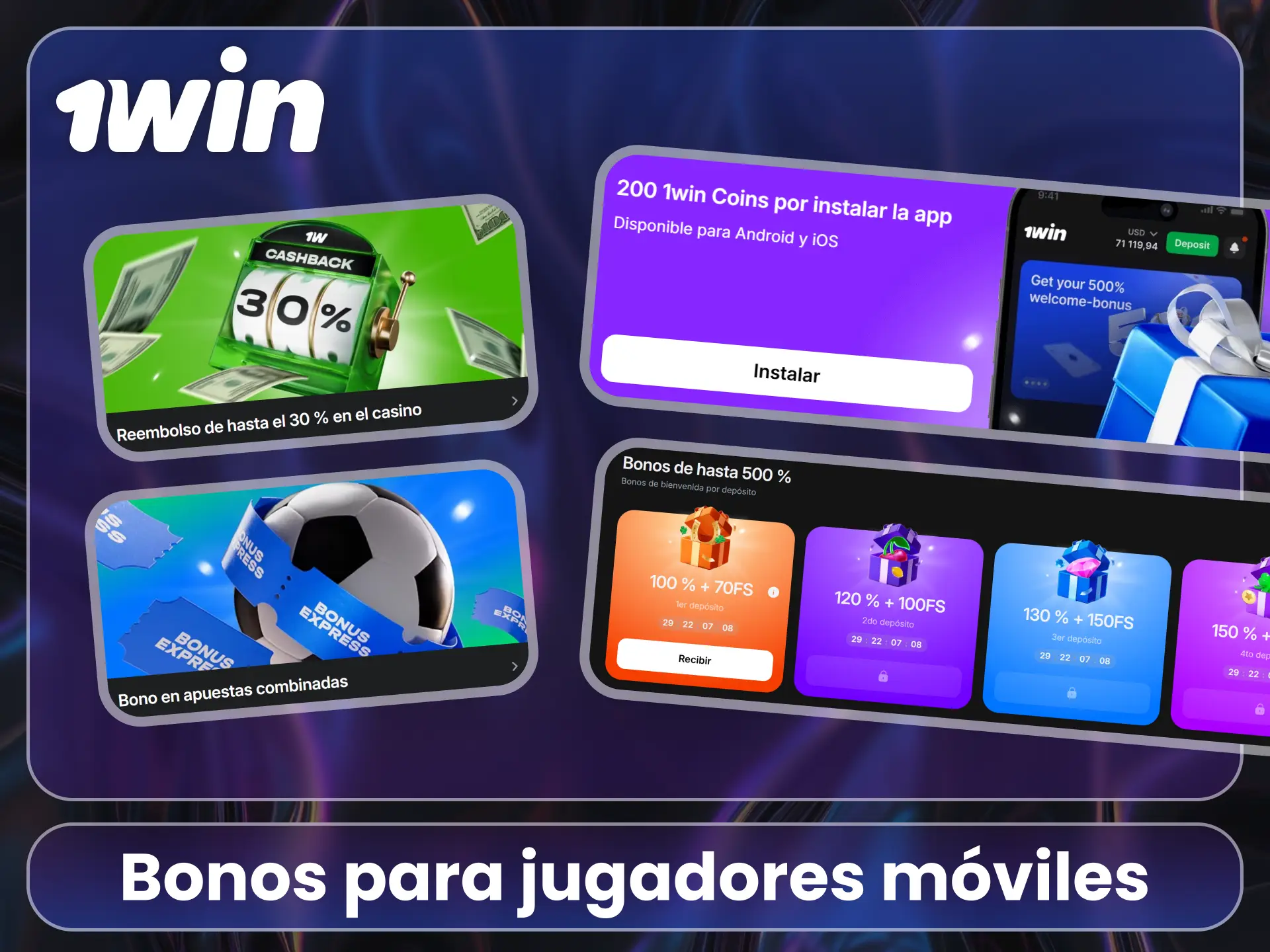 Reclama bonos para celulares en el sitio oficial de 1Win.