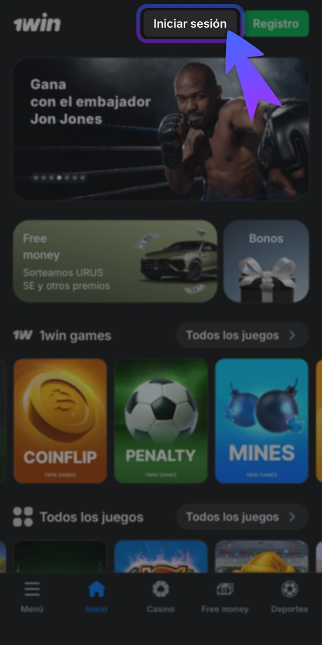 Accede a tu cuenta en la app oficial de 1Win.