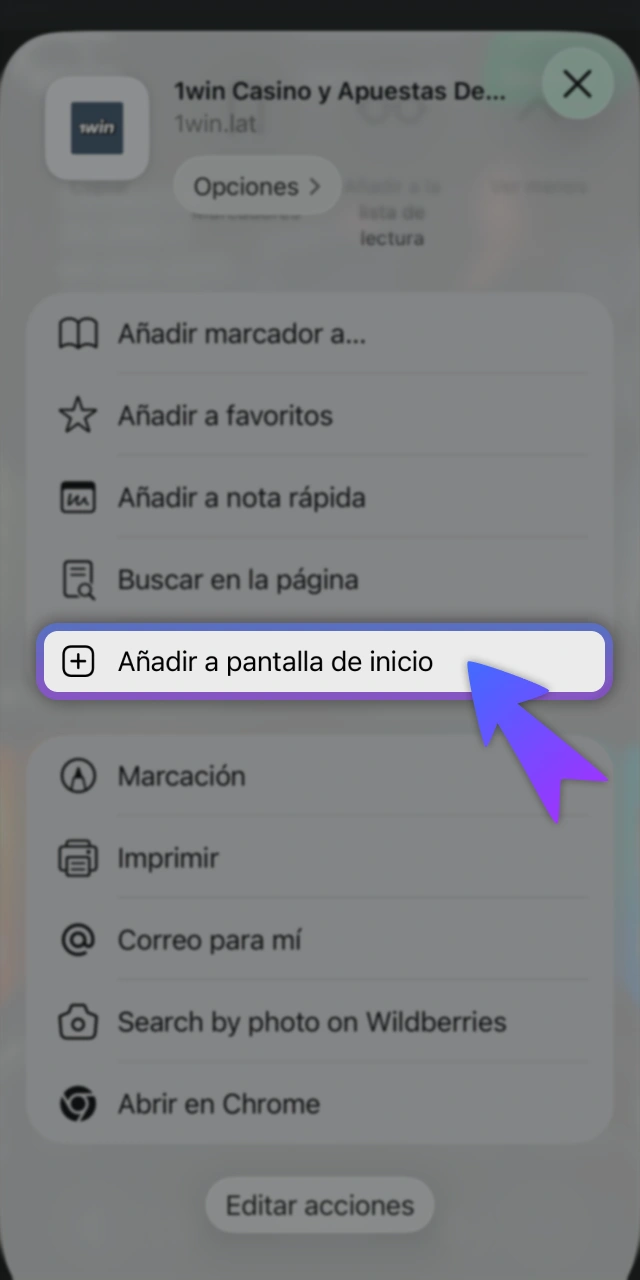 Agrega la pantalla de inicio del sitio oficial de 1Win.