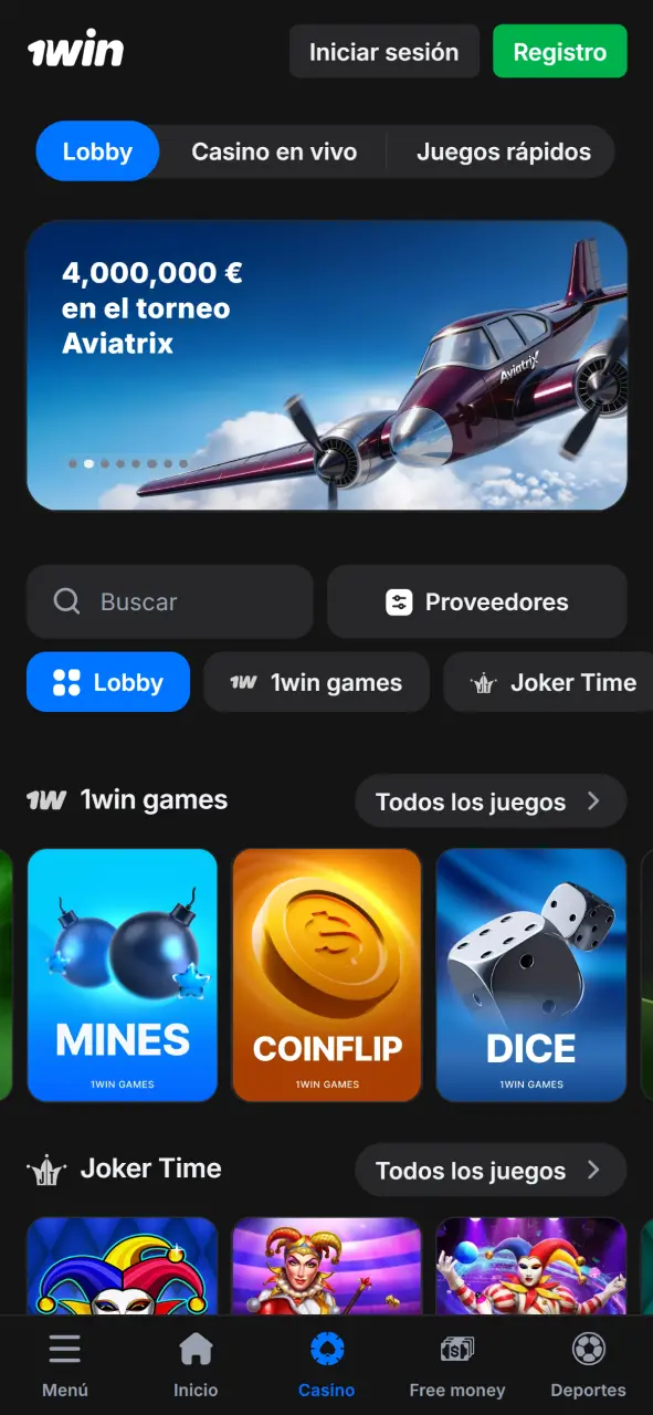 Juega al casino móvil en la app oficial de 1Win.