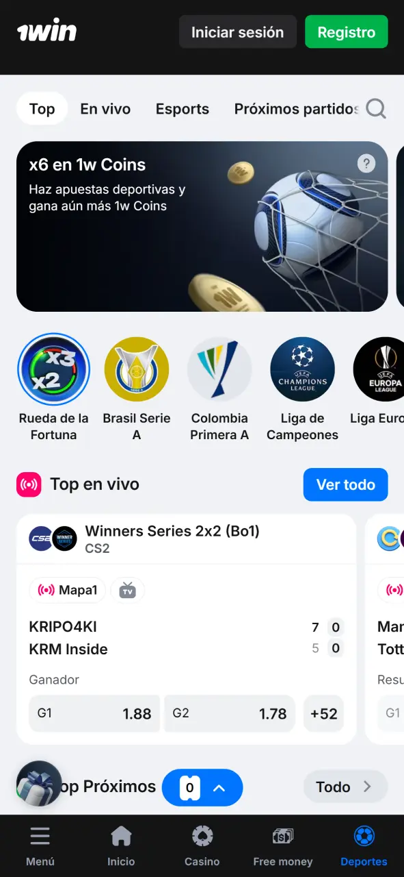 Apuesta en deportes desde la aplicación oficial de la 1Win.