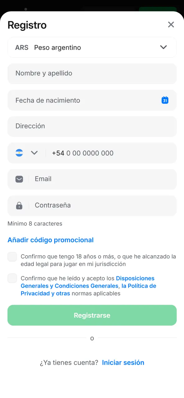 Completa tu registro en la aplicación oficial de la 1Win.