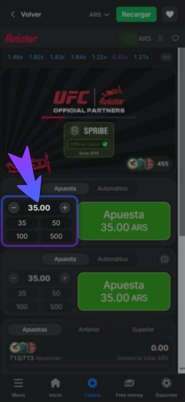 Ajusta tu apuesta inicial en el sitio oficial de 1Win.