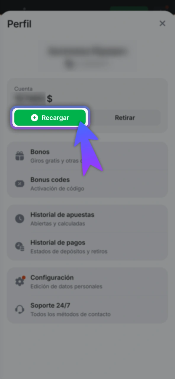 Carga saldo para jugar en el sitio oficial de 1Win.