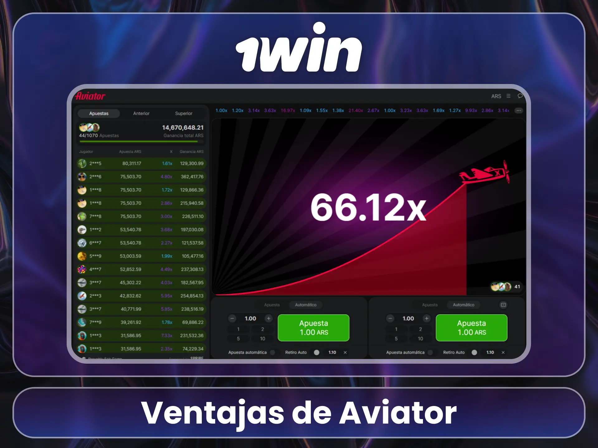 Disfruta las ventajas de Aviator en el sitio oficial 1Win.