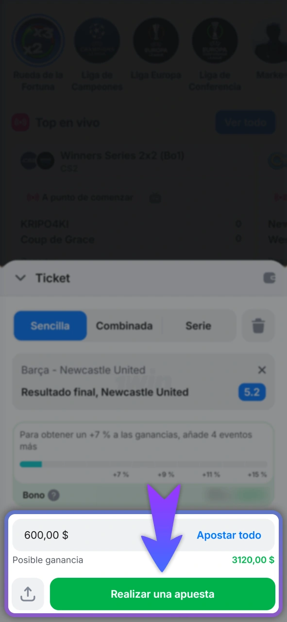 Apuesta tus bonos activos en el sitio oficial de 1Win.