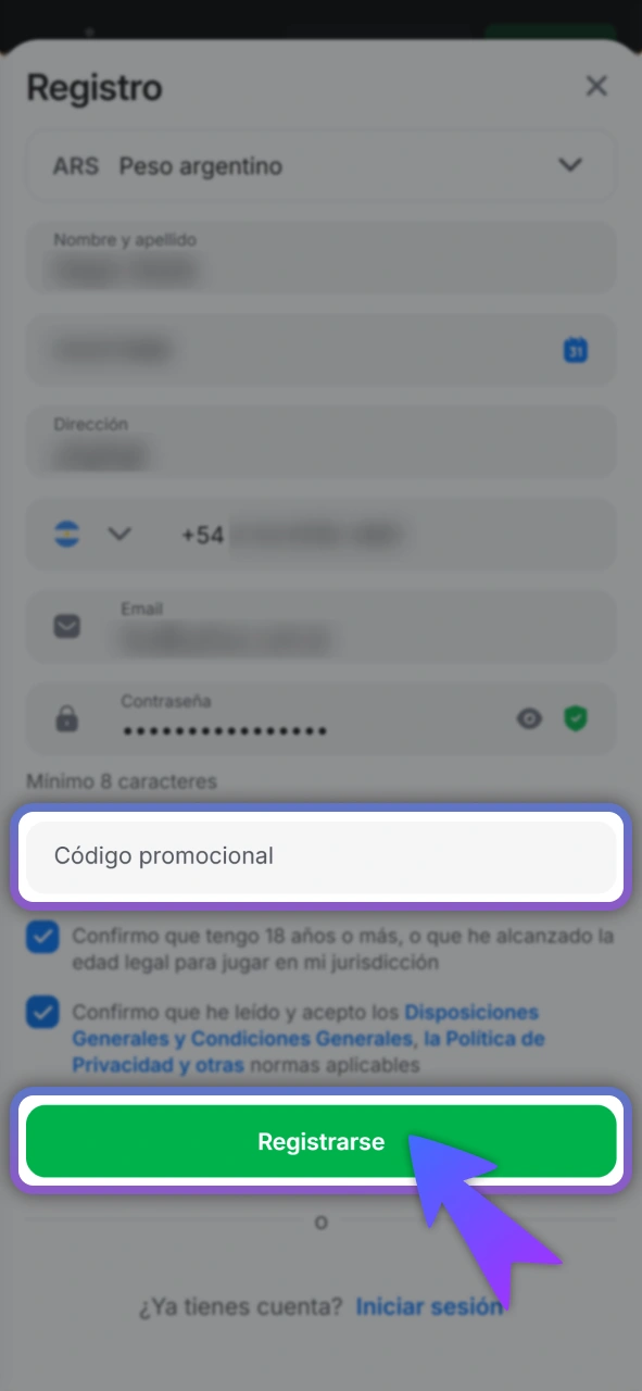 Introduce el cupón de bono en el sitio oficial 1Win.