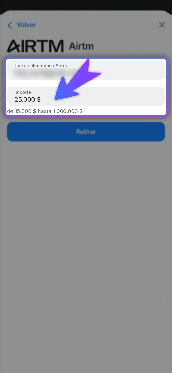 Indica el monto a cobrar en el sitio oficial 1Win.
