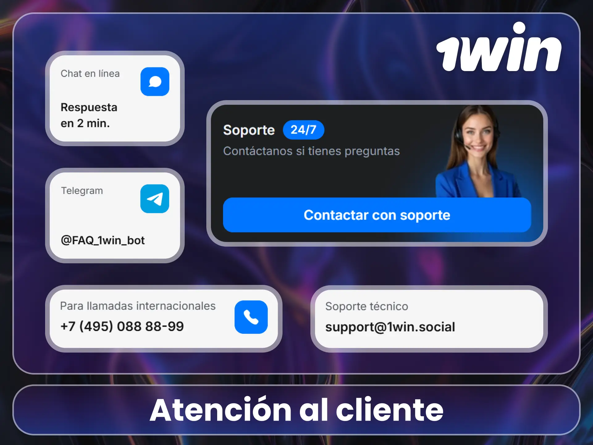 Contacta al soporte técnico en el sitio oficial de 1Win.