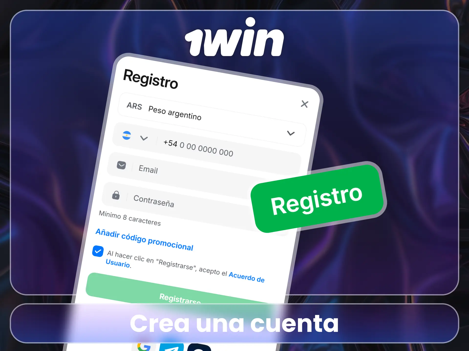 Crea una cuenta nueva en el sitio oficial de 1Win.