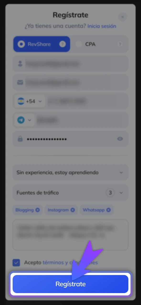 Envía tu solicitud de afiliado al sitio oficial de 1Win.