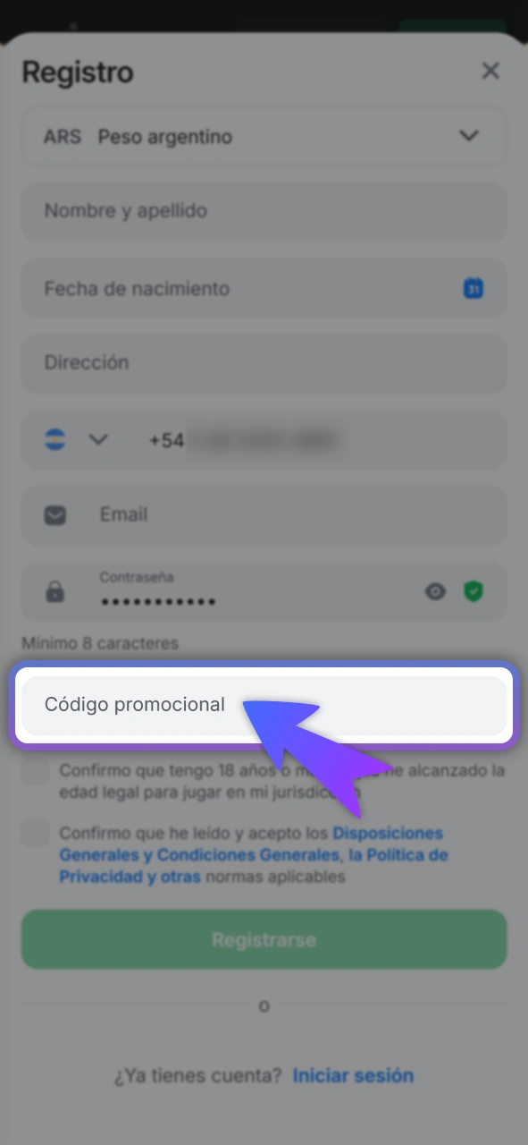Ingresa tu código promocional en el sitio oficial de 1Win.