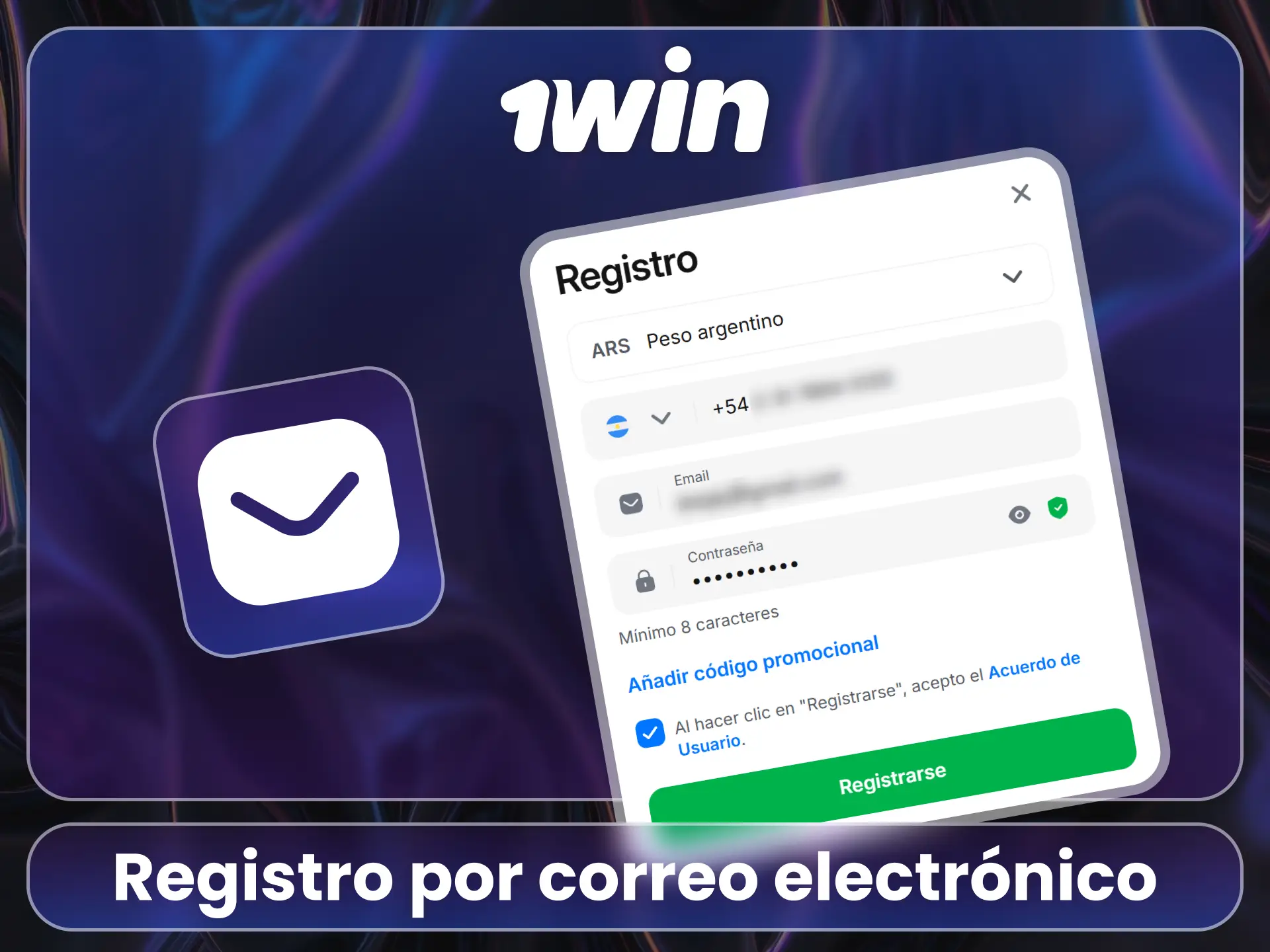 Regístrate con tu correo en el sitio oficial de 1Win.