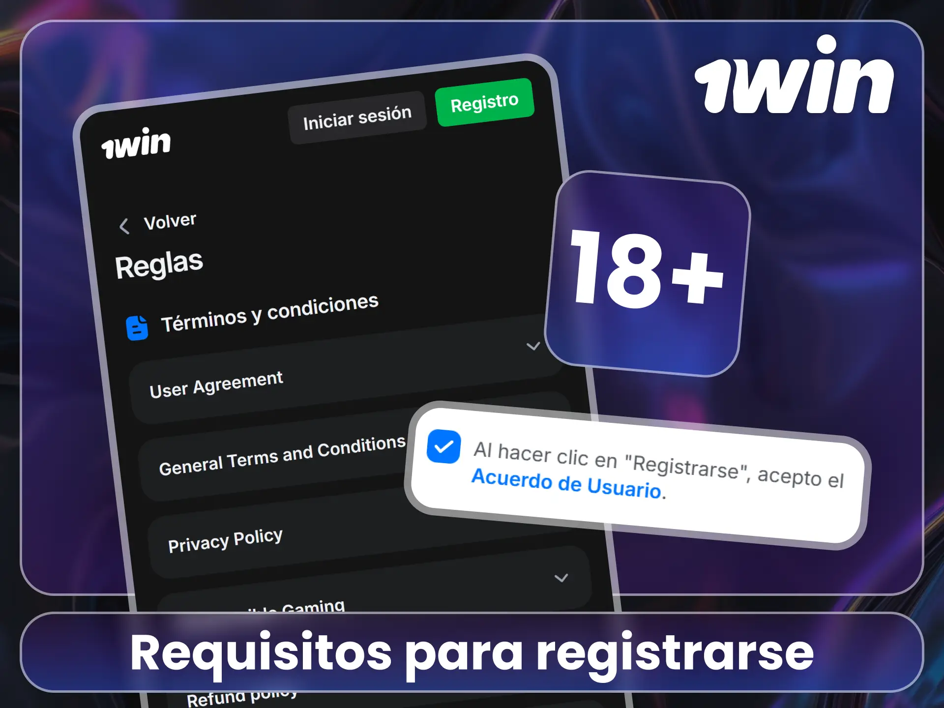 Revisa los requisitos de ingreso en el sitio oficial 1Win.