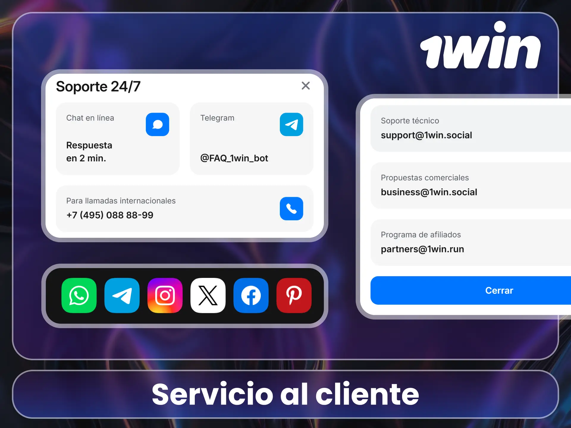 Contacta al soporte técnico en el sitio oficial de 1Win.