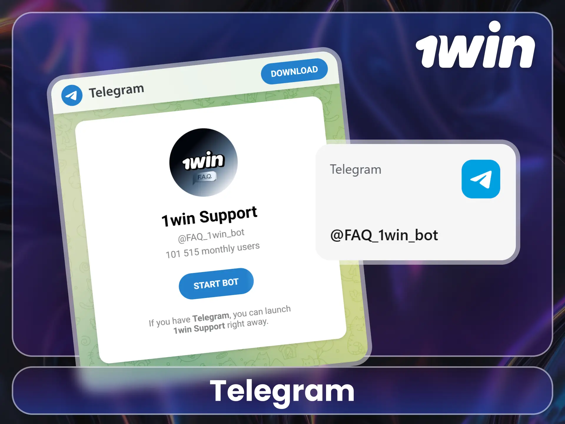 Usa el bot de Telegram del sitio oficial de 1Win.